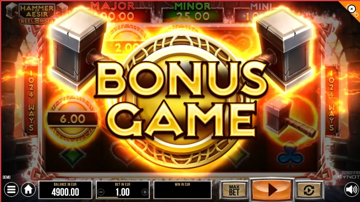 Tampilan visual slot Hammer of Aesir dengan tema mitologi Nordik yang gelap dan epik